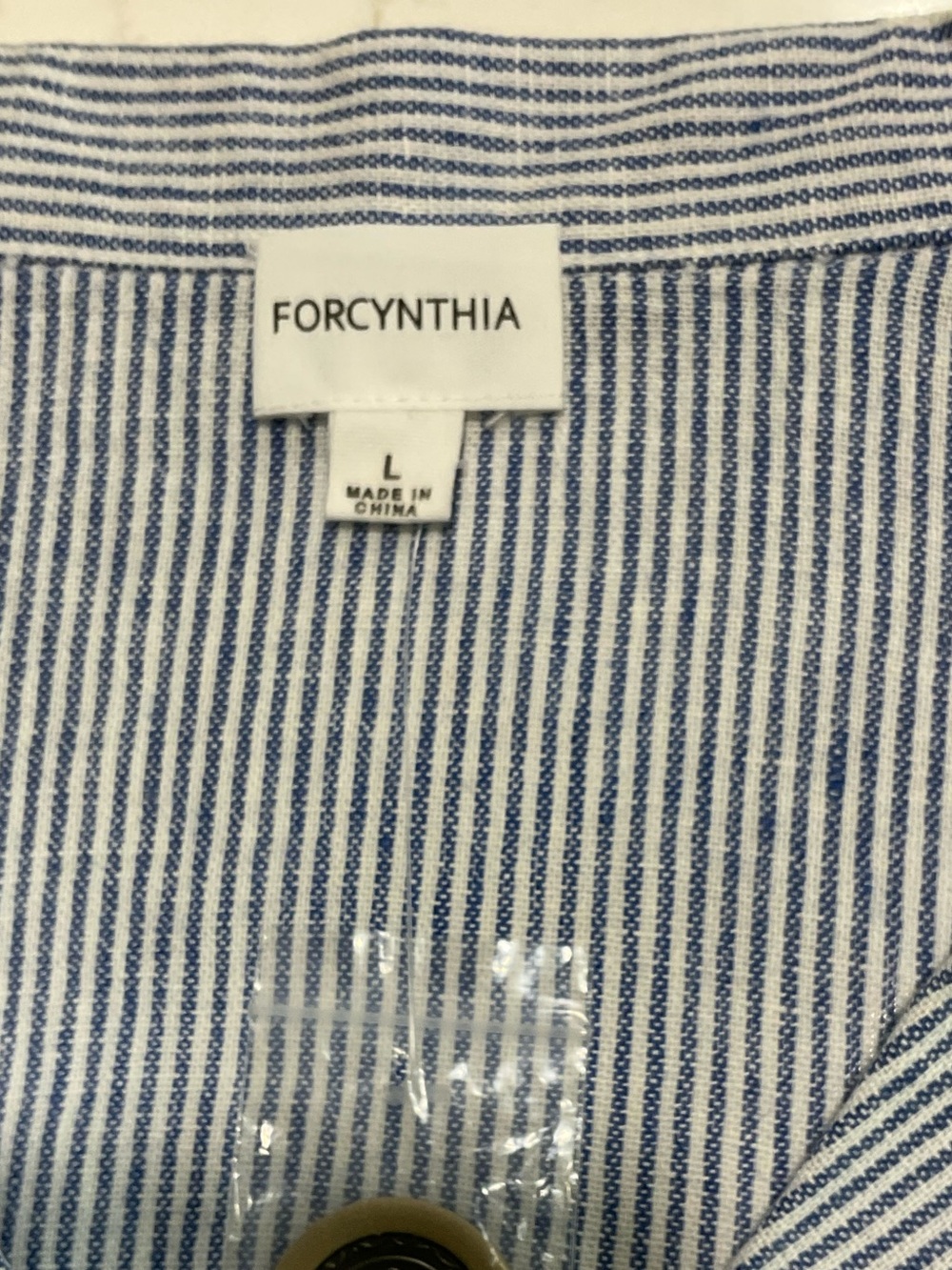ForCynthia Blue Stripe Linen Blend Sleeveless Sharkbite Tunic Dress Large - Picture 4 of 4